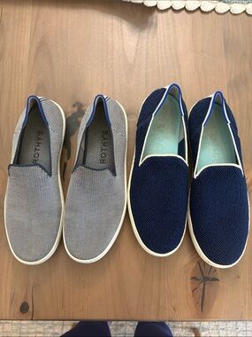 Rothy's Slip-On Sneakers in Navy and Light blue Gray